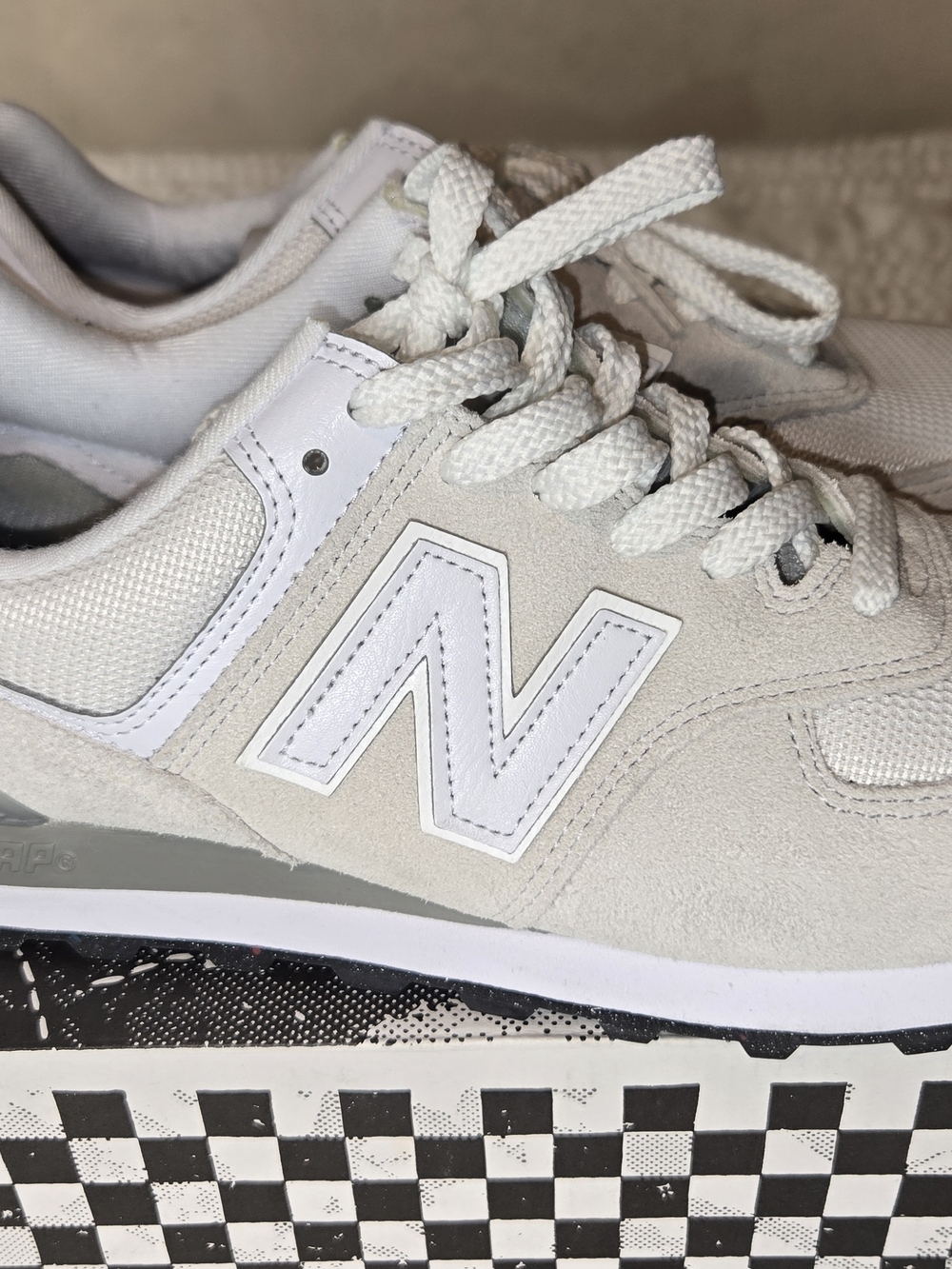 New Balance 574 Women's Off-White and White Suede Mesh Sneaker